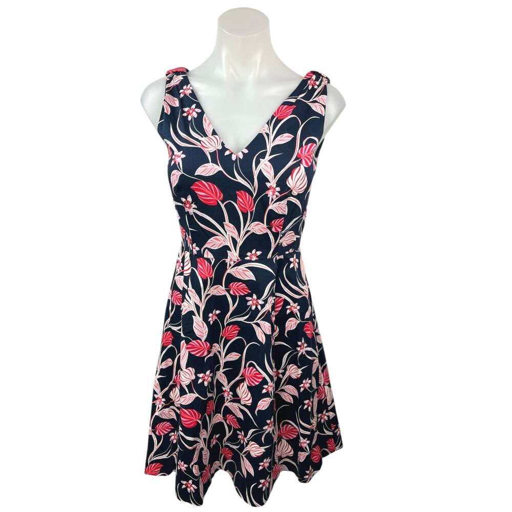 Draper James Black Pink Floral V Neck Sleeveless Fit & Flare A Line Mini Dress 0